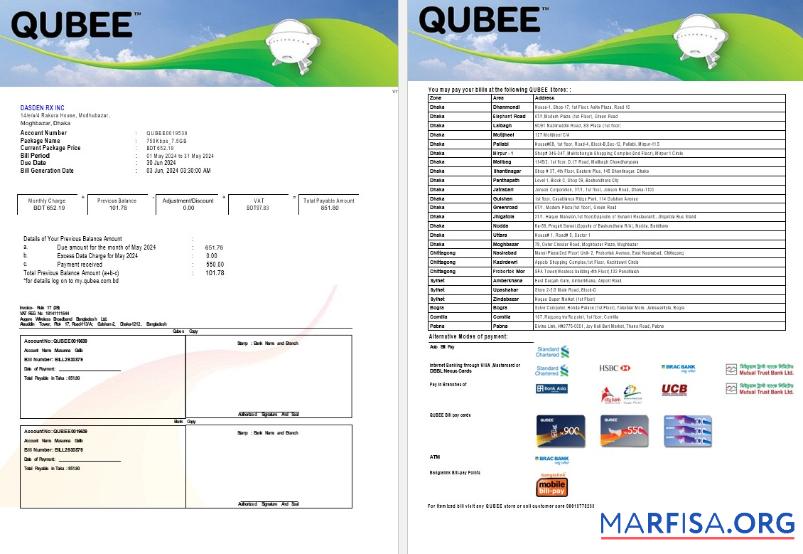Realistic PAKISTAN QUBEE business utility bill Word and PDF template